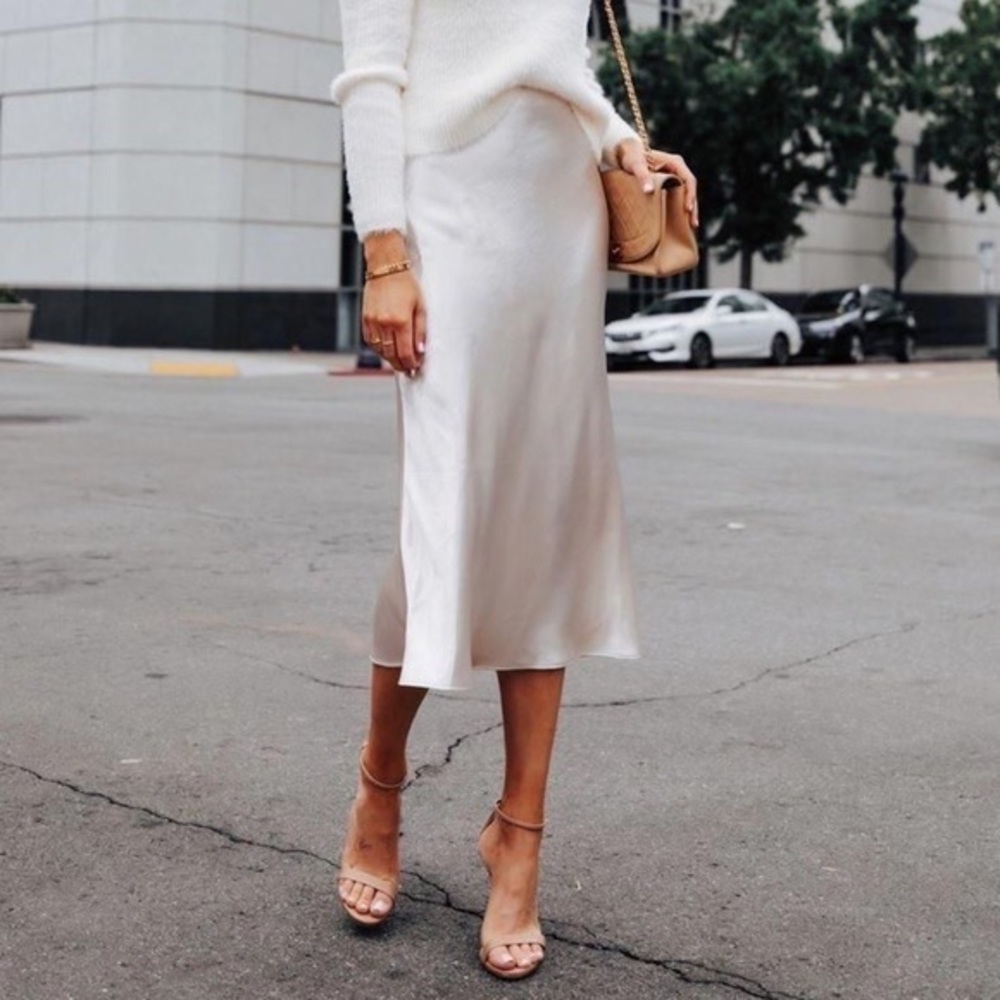 Rachel Zoe Champagne Satin Slip Midi Skirt